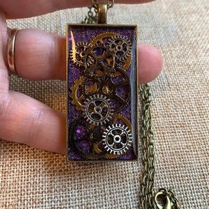 Steampunk layered Gears Necklace New Purple Handmade